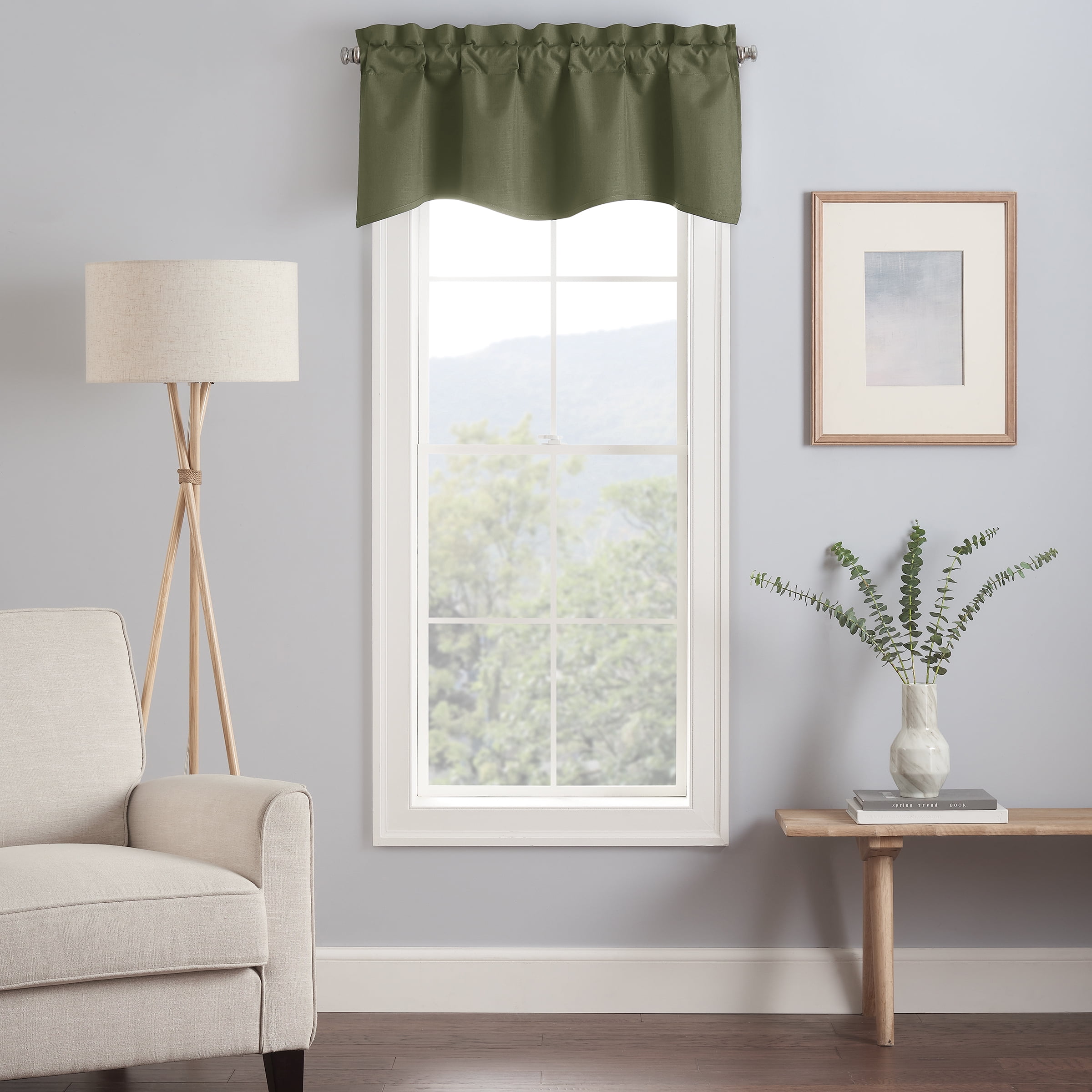 Eclipse, Kendall Solid Scalloped Valance, 42 x 18 In, Artichoke