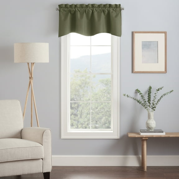 Eclipse Kendall Solid Scalloped Valance (1 Panel), 42 In Wide x 18 In Long, Artichoke
