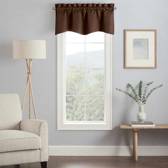 Eclipse Kendall Solid Scalloped Valance (1 Panel), 42 In Wide x 18 In Long, Chocolate