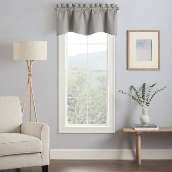 Eclipse Kendall Solid Scalloped Valance (1 Panel), 42 In Wide x 18 In Long, Grey