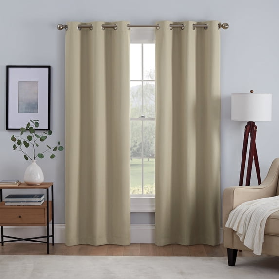 Eclipse Khloe 100% Absolute Zero Blackout Solid Textured Thermaback Curtain Panel, Tan, 40 x 84