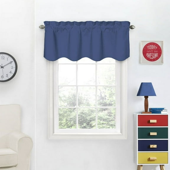 Eclipse Kids Macklin Solid Thermaback Blackout Rod Pocket Scalloped Window Valance 42 x 18, 1 Valance, Denim