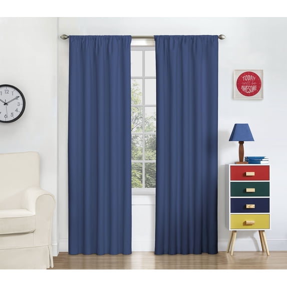Eclipse Kids Macklin Solid Thermaback Blackout Rod Pocket Window Curtain Panel 42 x 84, 1 Panel, Denim