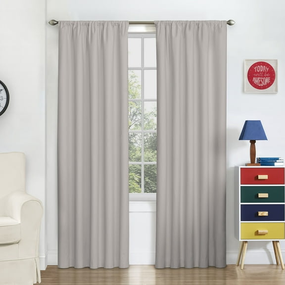 Eclipse Kids Macklin Solid Thermaback Blackout Rod Pocket Window Curtain Panel 42 x 84, 1 Panel, Grey
