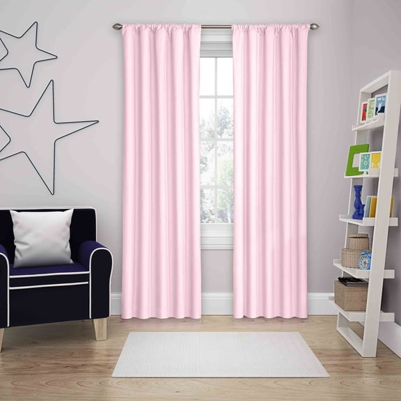 Eclipse Kids Microfiber Blackout Rod Pocket Curtains, Solid Thermaback Curtains (1 Panel), 42 In wide x 63 In long, Pink