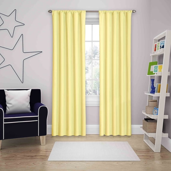 Eclipse Kids Microfiber Blackout Rod Pocket Curtains, Solid Thermaback Curtains (1 Panel), 42 In wide x 63 In long, Yellow
