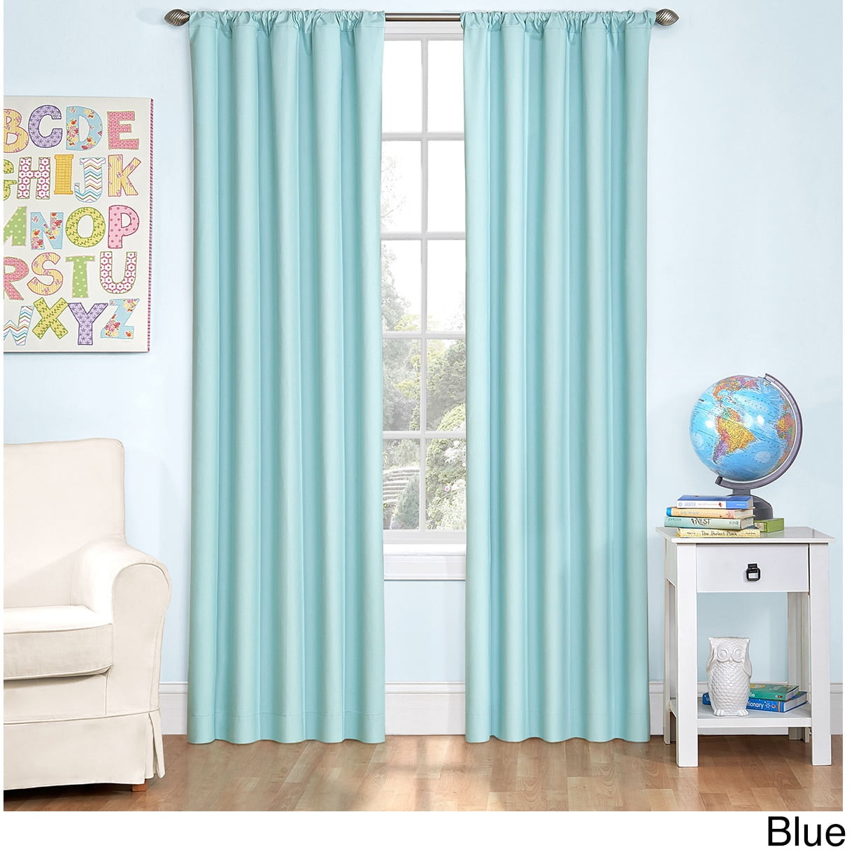 Eclipse Kids Solid Microfiber Blackout Rod Pocket Single Window Curtain Panel, Blue, 42 x 84