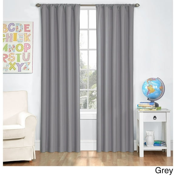 Eclipse Kids Solid Microfiber Blackout Rod Pocket Single Window Curtain Panel, Gray, 42 x 63