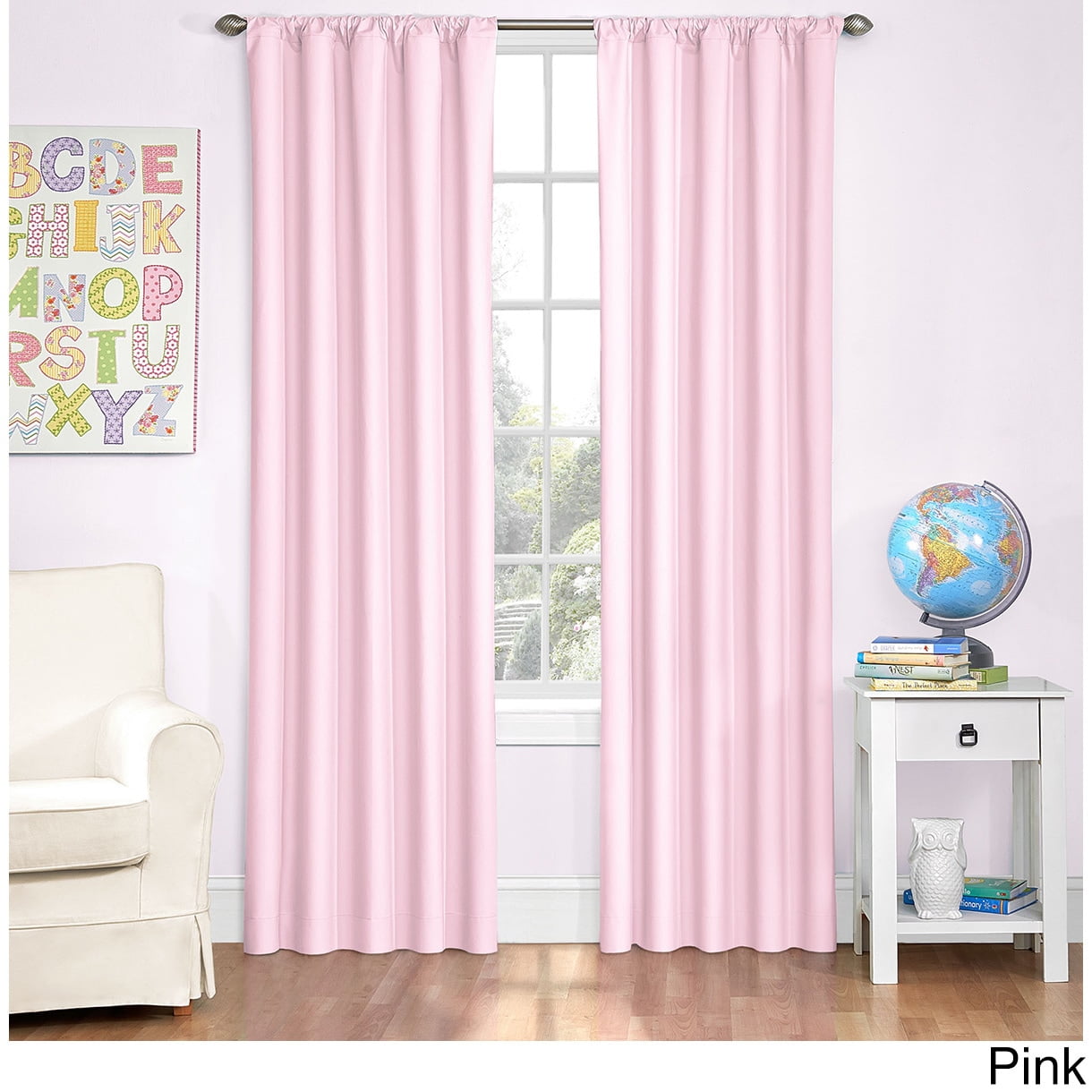 Eclipse Kids Solid Microfiber Blackout Rod Pocket Single Window Curtain Panel, Pink, 42 x 63