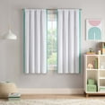 thumbnail image 1 of Eclipse Kids Tassel Border 100% Blackout Rod Pocket 63" long x 40" wide Curtain panel in White/Teal, 1 of 9