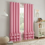 Eclipse  Kids Tiered Ruffle Solid 100% Blackout Back Tab Curtain Panel 84x40 - Pink