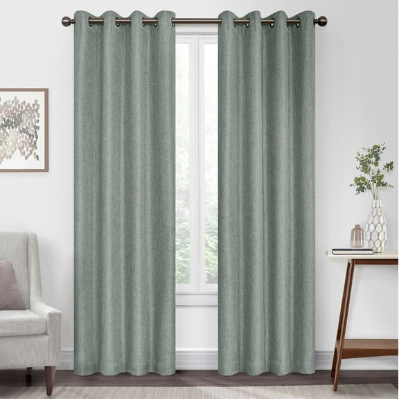 Eclipse Kira Herringbone Absolute Zero Blackout Grommet Top Window Panel, Celadon, 50 x 63