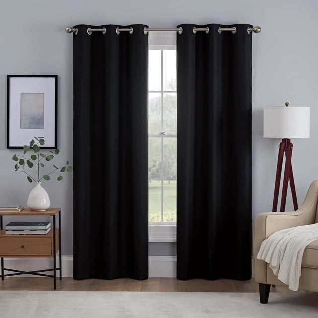 Eclipse Kylie Absolute Zero Blackout Grommet Curtain Panels, Set of 2, Black, 37 x 95