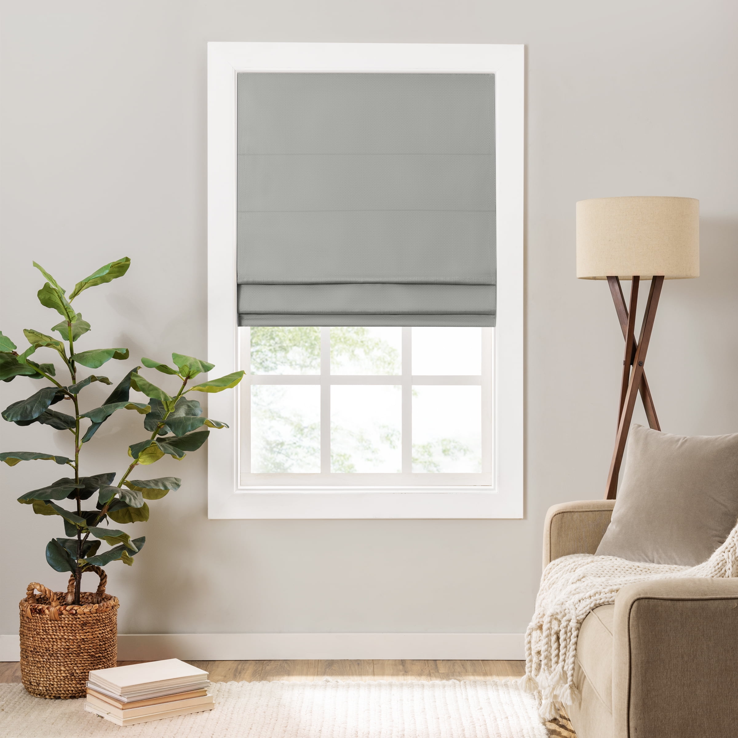 Gray 23" x 64" Cordless Fabric Roman Shade