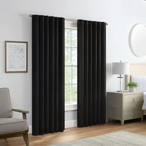 Eclipse Langley 2-Panel Room Darkening Curtains 52 in x 84 in Solid Color Black