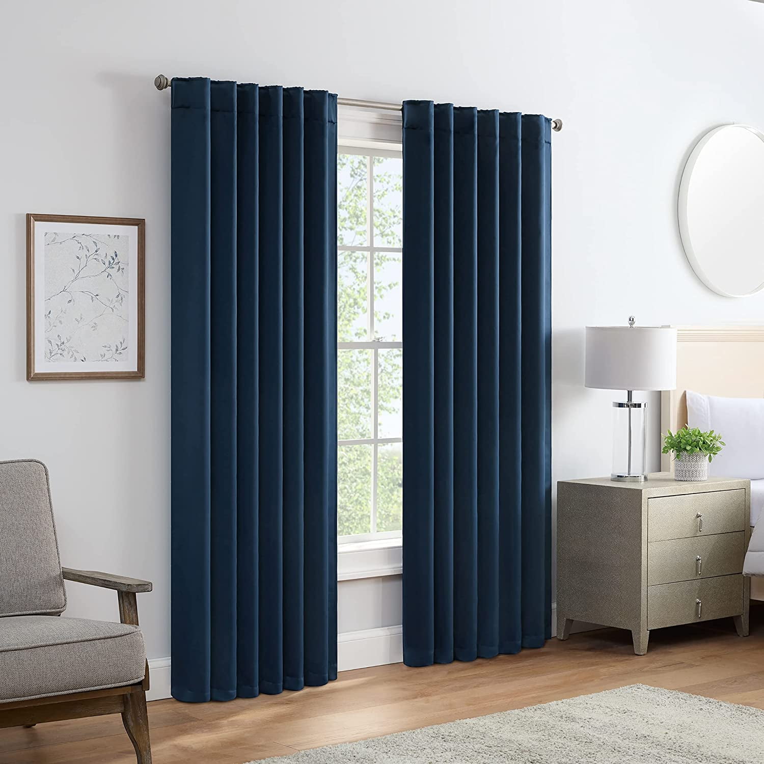 Eclipse Langley 2-Panel Room Darkening Curtains 52 in x 84 in Solid Color Navy - Walmart.com