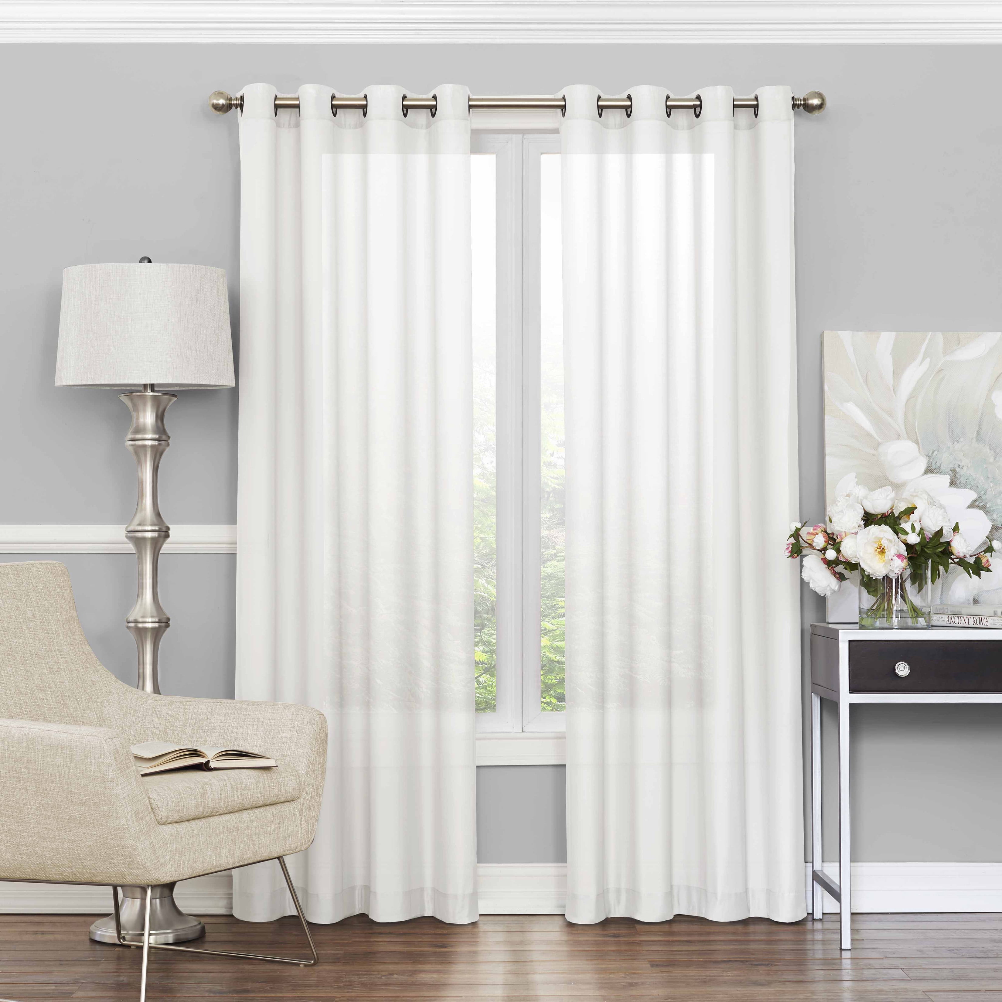 White 108-Inch Light Filtering Polyester Grommet Curtain Panel