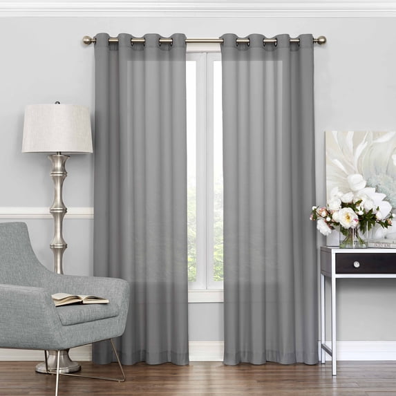 Eclipse Liberty Light Filtering Window Curtain 52 Inches Wide x 63 Inches Long, Single Window Curtain Panel, Grommet, Grey