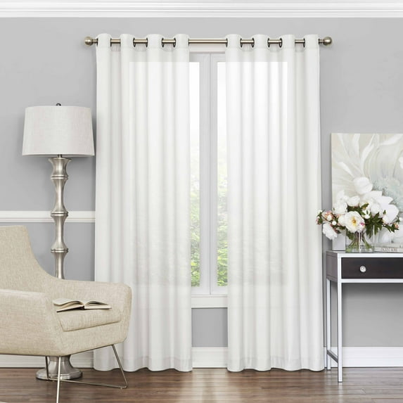 Eclipse Liberty Light Filtering Window Curtain 52 Inches Wide x 63 Inches Long, Single Window Curtain Panel, Grommet, White