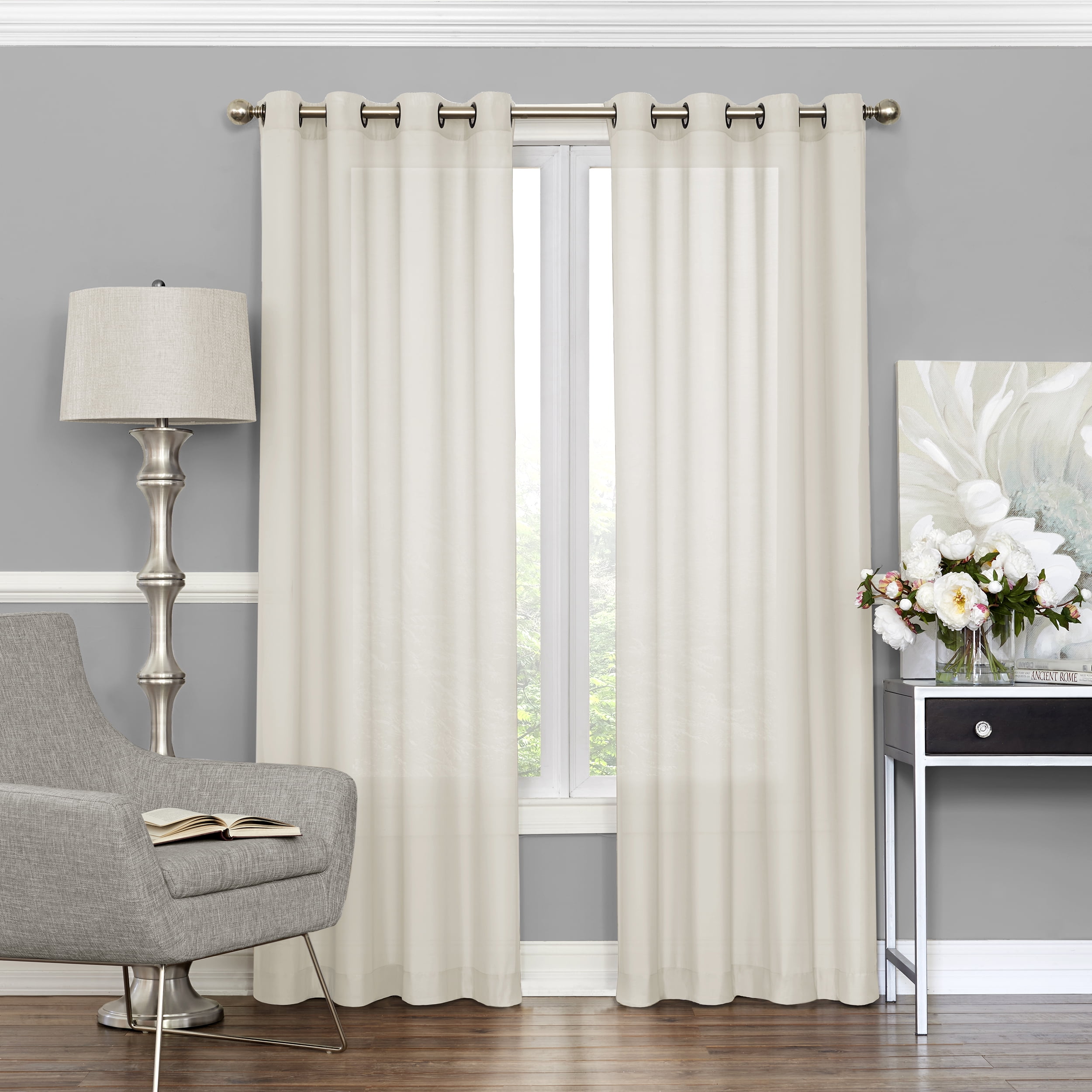Ivory Light-Filtering Polyester Grommet Top Window Panel, 84 Inches