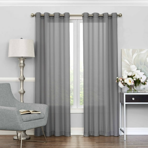 Eclipse Liberty Light Filtering Window Curtain 52 Inches Wide x 95 Inches Long, Single Window Curtain Panel, Grommet, Grey
