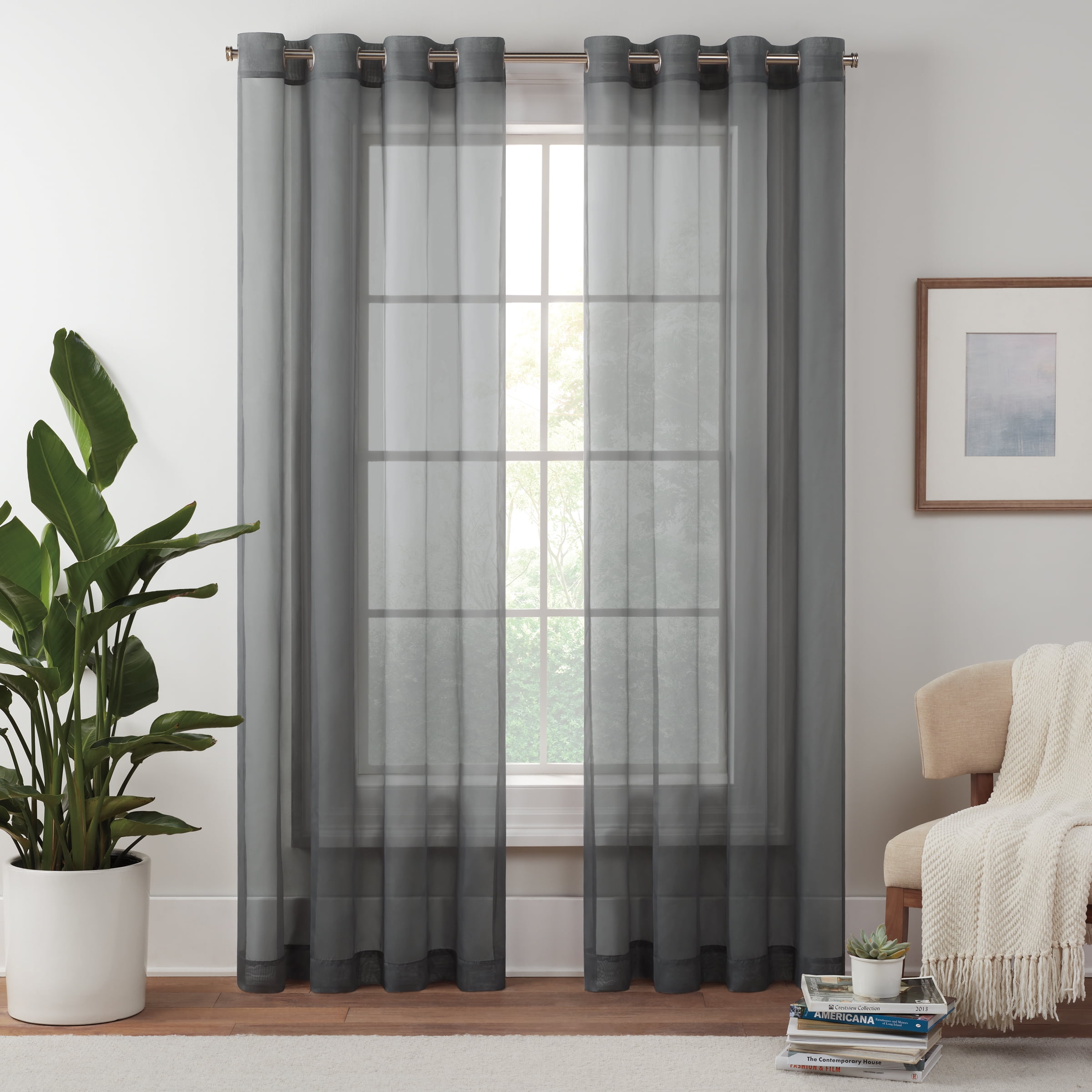 Gray Sheer Voile Grommet Blackout Curtain Panel, 59" x 95"
