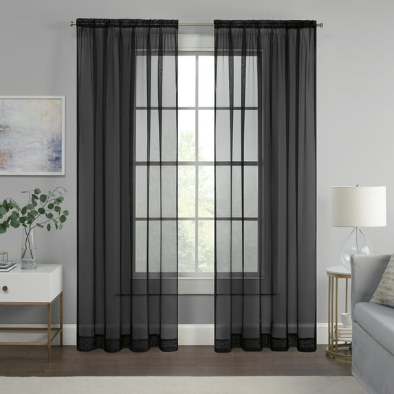 Eclipse Livia Sheer Rod Pocket 59 x 63 Curtain Panel in Black
