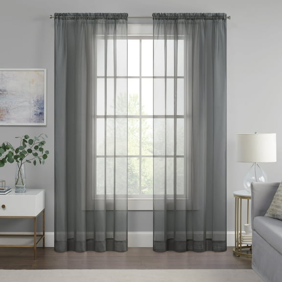Eclipse Livia Sheer Rod Pocket 59 x 63 Curtain Panel in Grey