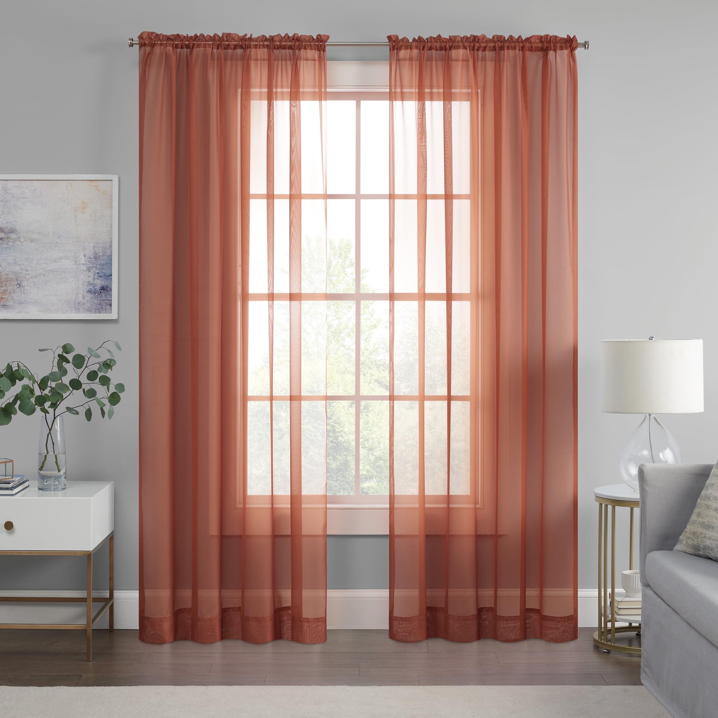 Eclipse Livia Sheer Rod Pocket 59 x 63 Curtain Panel in Terracotta ...