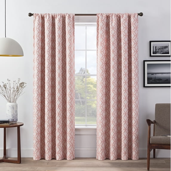 Eclipse Lollie Trellis Blackout Rod Pocket Curtain Panel, Set of 2, Coral, 104x84