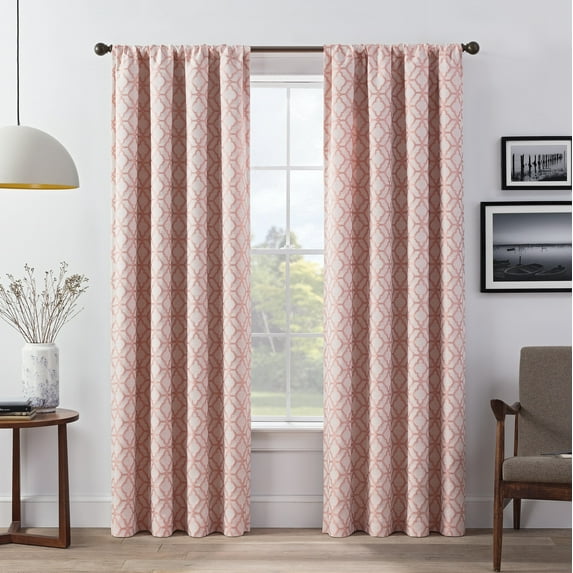 Eclipse Lollie Trellis Blackout Rod Pocket Curtain Panel, Set of 2, Coral, 104x95