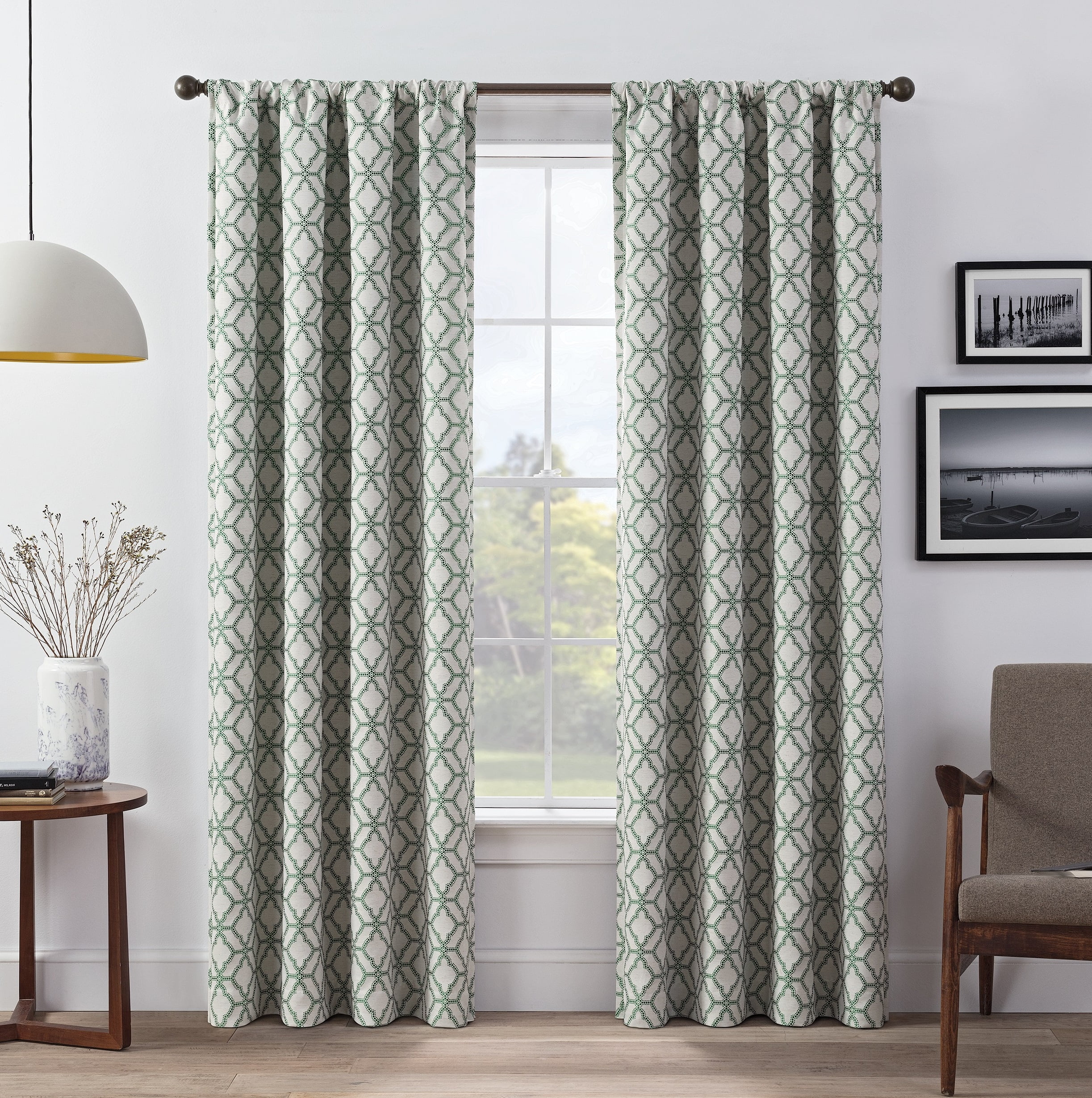 Emerald Green Linen Blackout Rod Pocket Window Curtain Panels, Set of 2