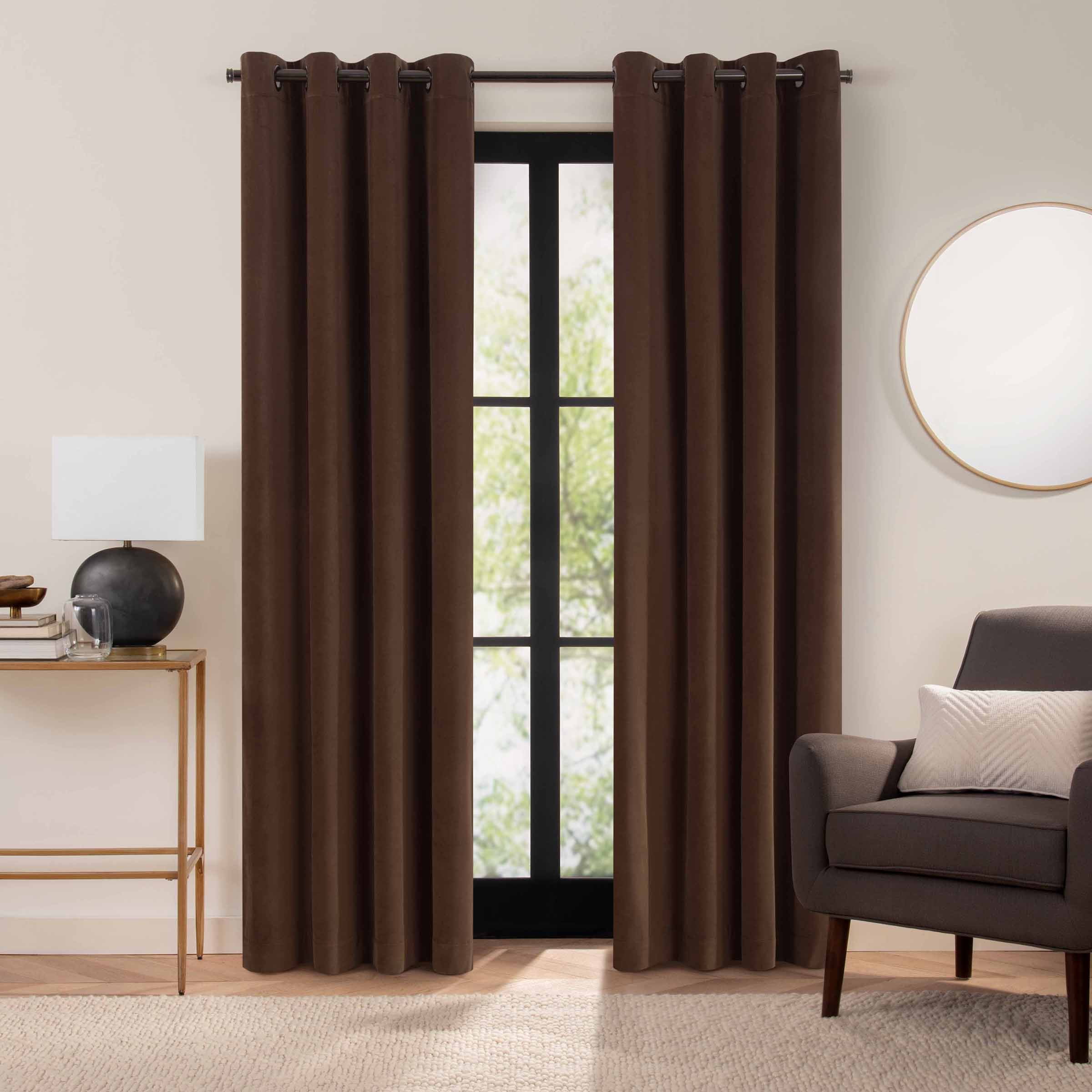 Eclipse Luxury Cotton Velvet 100% Blackout Grommet 96" x 50" Curtain Window Panel in Chocolate