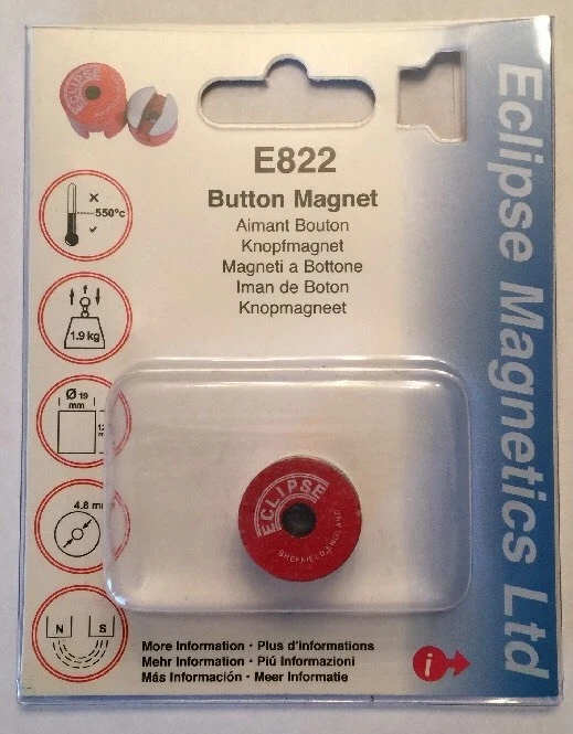 Eclipse Magnetics Ltd E822 Button Magnet Hobby Industrial 4+ Lb Holding Power
