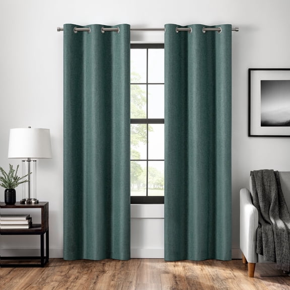 Eclipse Magnitech Welwick Herringbone, 100% Blackout, Single Grommet Curtain Panel, Teal, 40 x 63