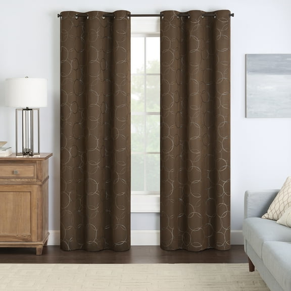 Eclipse Meridian Geometric 100% Blackout Thermaback Grommet 42 x 63 Window Curtain Panel, 1 Panel, Chocolate