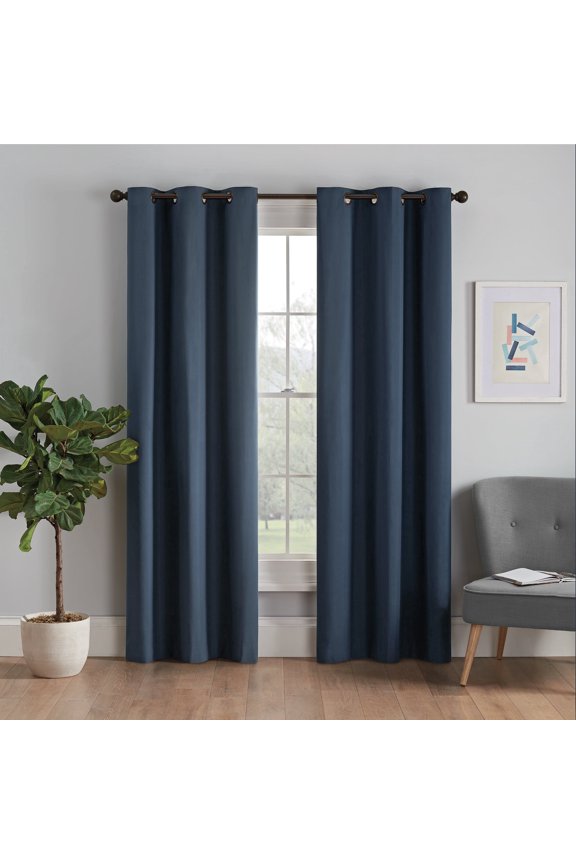 Microfiber Blackout Grommet Curtains, Solid Thermaback Window Curtains (1 Panel), 42 In wide x 63 In long, Navy