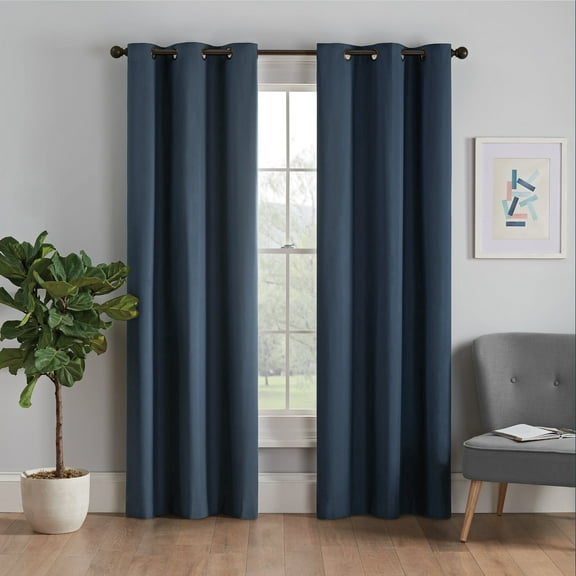 Eclipse Microfiber Blackout Grommet Curtains, Solid Thermaback Window Curtains (1 Panel), 42 In wide x 63 In long, Navy