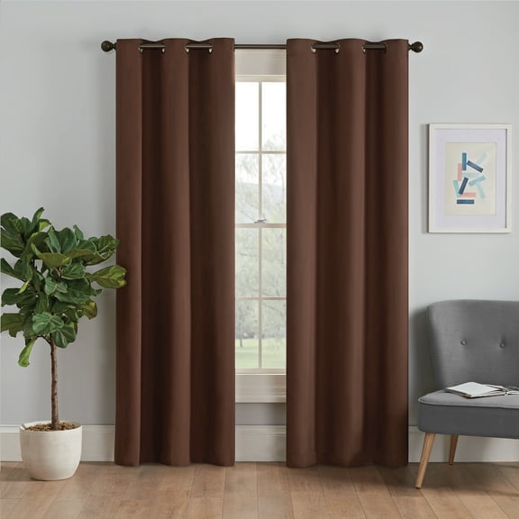 Eclipse Microfiber Blackout Grommet Curtains, Solid Thermaback Window Curtains (1 Panel), 42 In wide x 84 In long, Chocolate