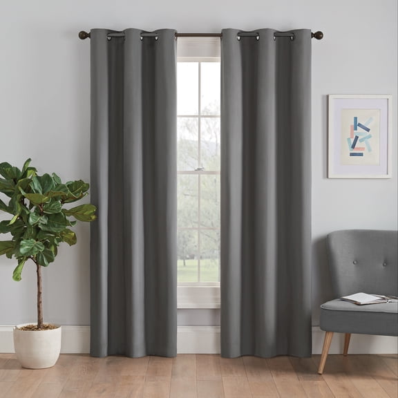 Eclipse Microfiber Blackout Grommet Curtains, Solid Thermaback Window Curtains (1 Panel), 42 In wide x 84 In long, Smoke