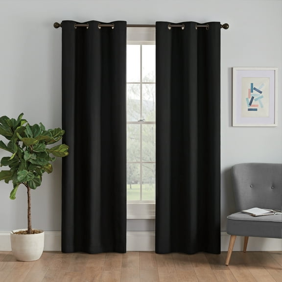 Eclipse Microfiber Blackout Grommet Curtains, Solid Thermaback Window Curtains (1 Panel), 42 In wide x 95 In long, Black