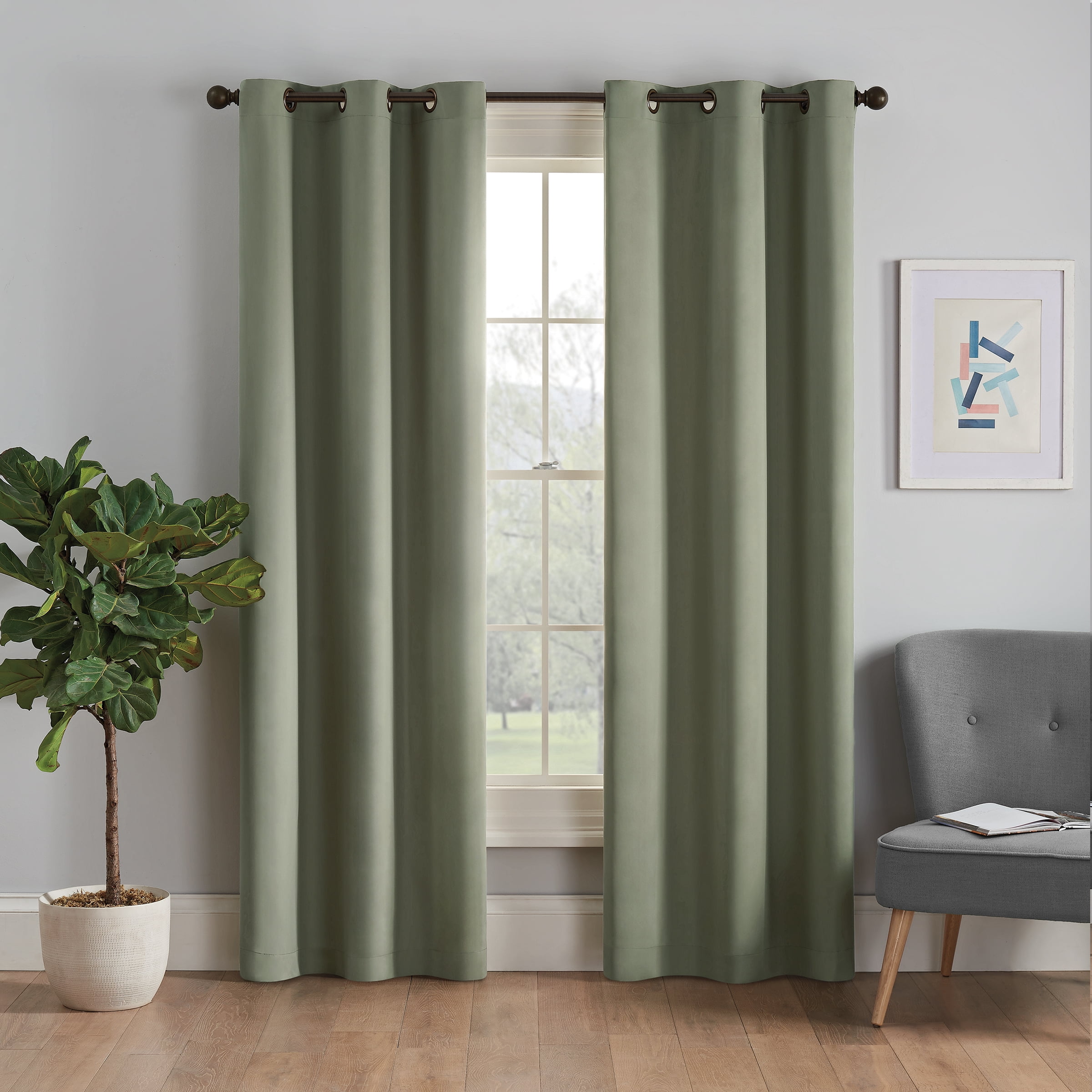 Moss Polyester Blackout Grommet Top Curtains, 42 x 84