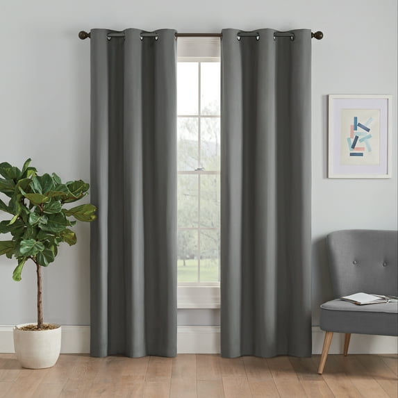 Eclipse Microfiber Energy-Efficient Solid Blackout Grommet Top Single Window Curtain Panel, Smoke, 42 x 95