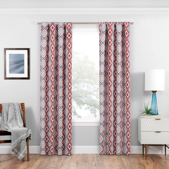 Eclipse Morrow Damask Print Blackout Rod Pocket Single Window Curtain Panel, Red, 37 x 84