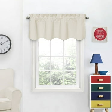 Eclipse Kids Macklin Solid Thermaback Blackout Rod Pocket Scalloped Window Valance 42 x 18, 1 Valance, Ivory