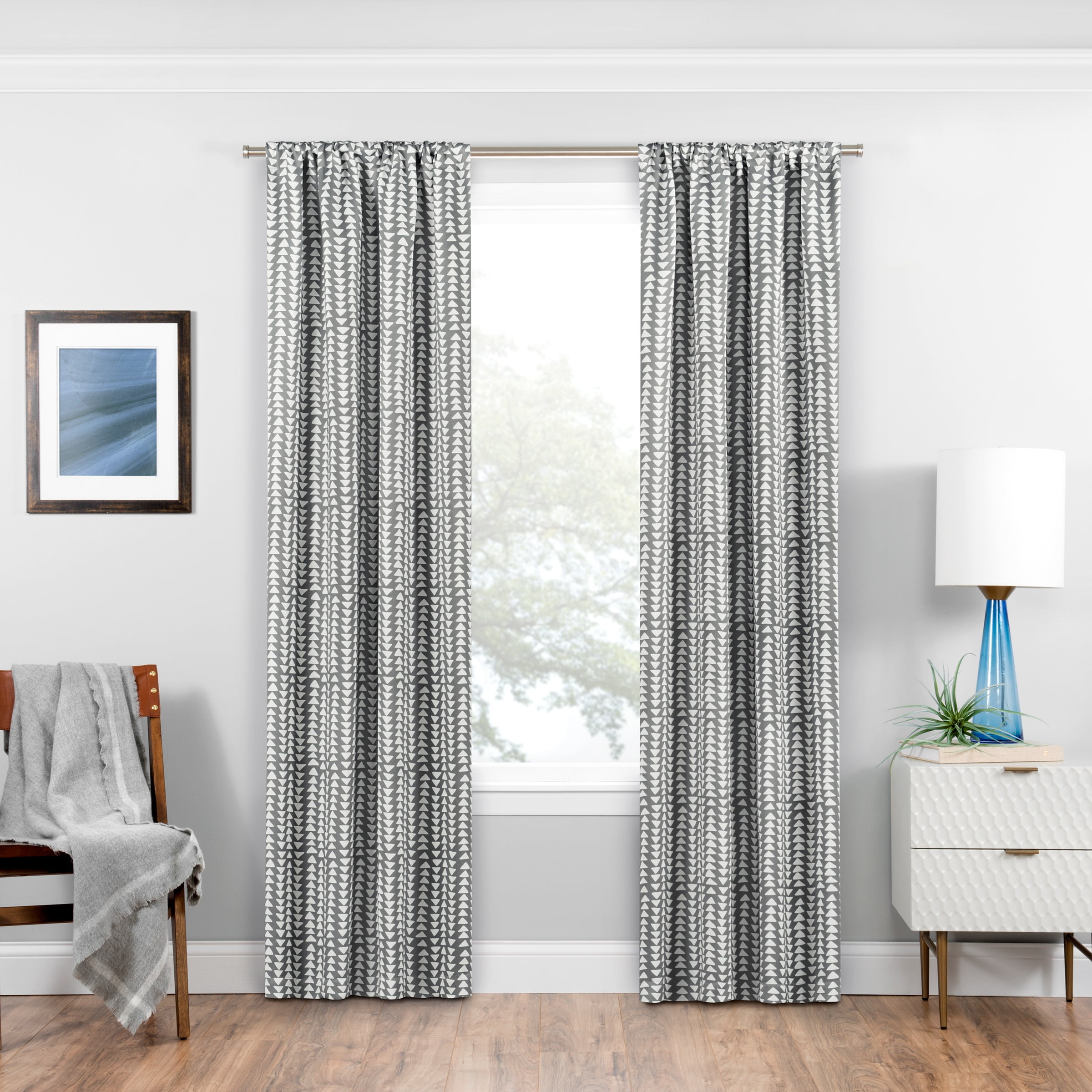 Eclipse Naya Geometric Thermaweave Blackout Rod Pocket 37 x 95 Curtain Panel in Grey