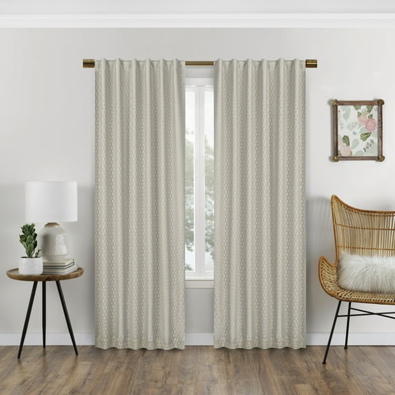 Eclipse Nora Crochet Print Absolute Zero 100% Blackout Rod Pocket Single Window Curtain Panel, Linen Beige, 50 x 63