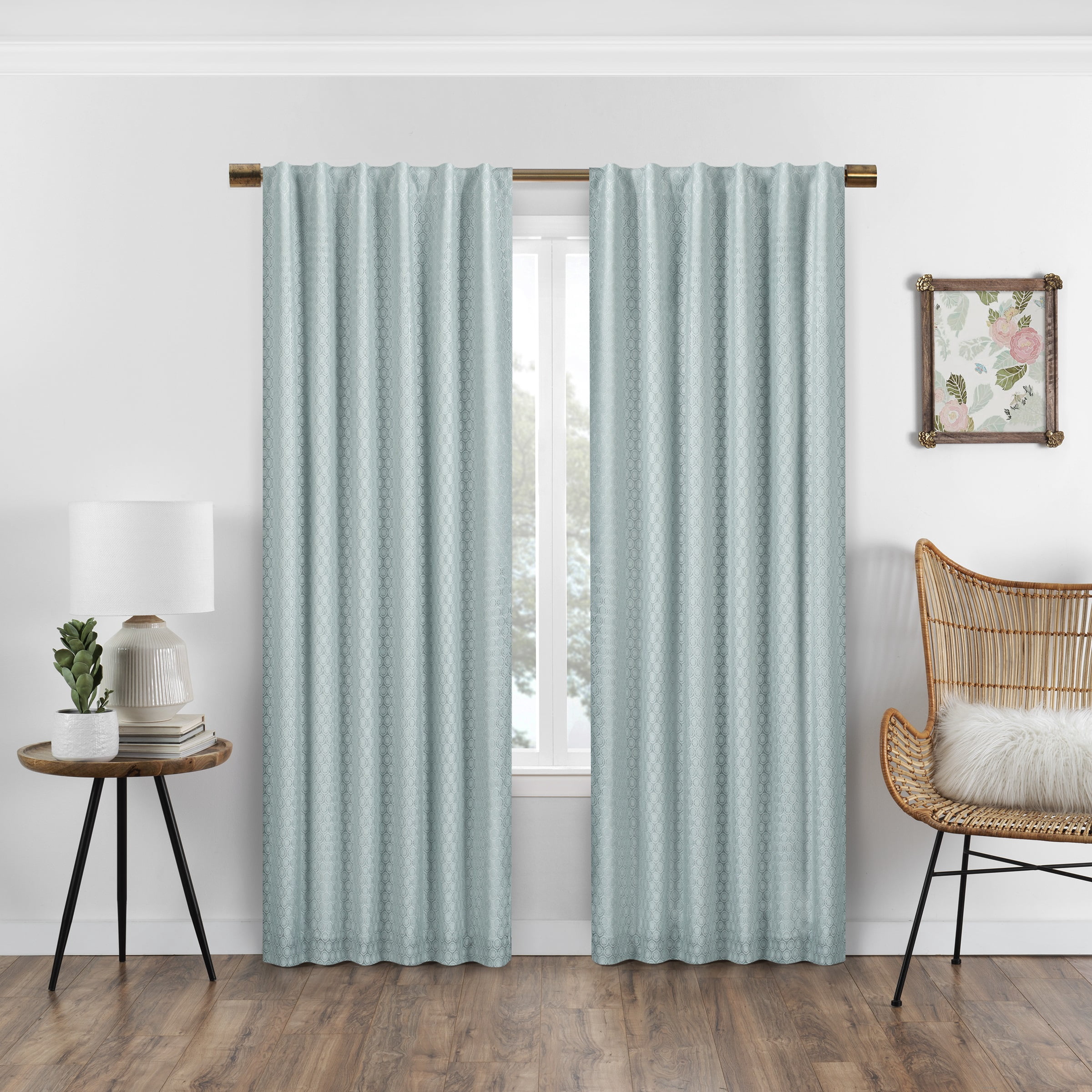 Eclipse Nora Crochet Print Absolute Zero 100% Blackout Rod Pocket Single Window Curtain Panel, Spa Blue, 50 x 84