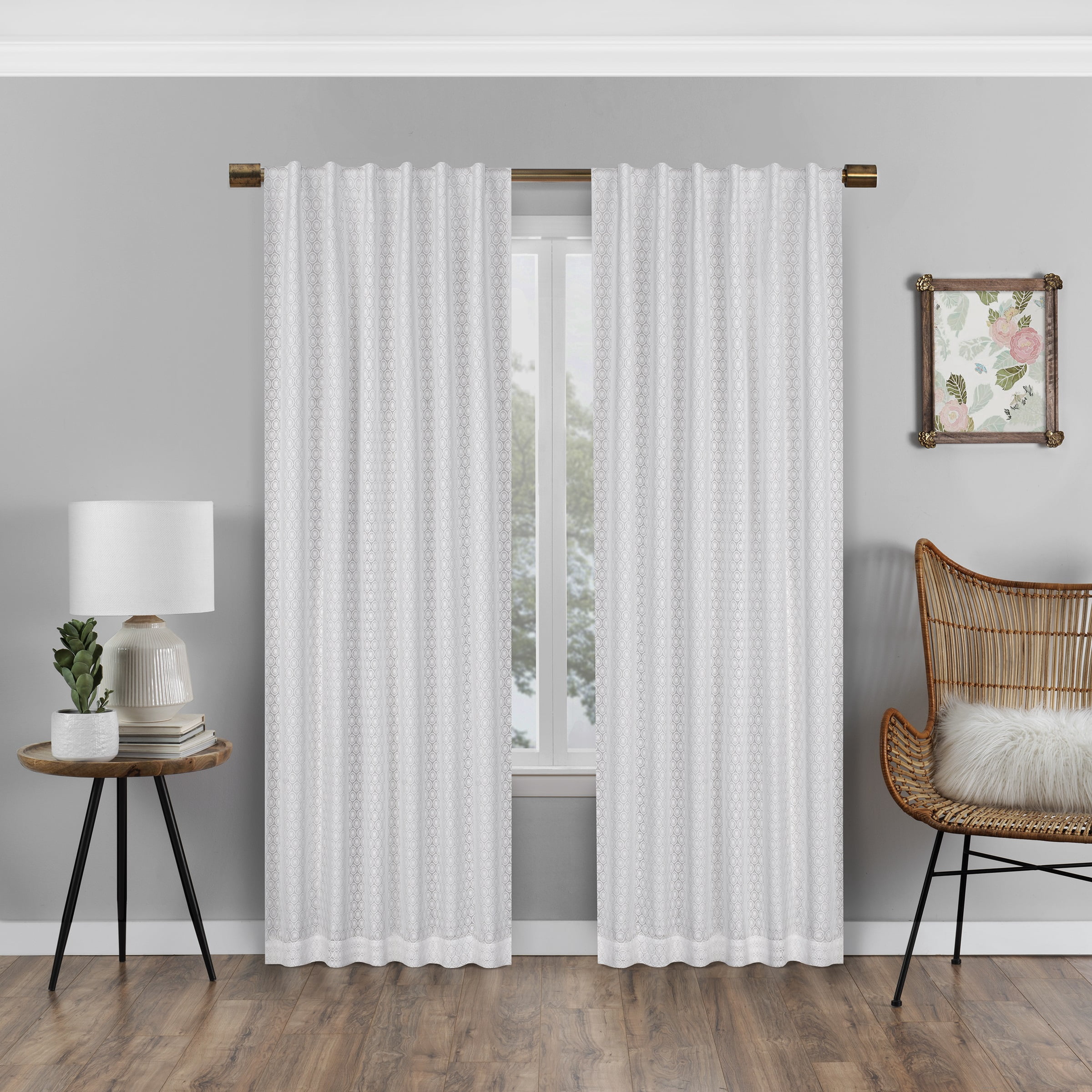 Eclipse Nora Crochet Print Absolute Zero 100% Blackout Rod Pocket Single Window Curtain Panel, White, 50 x 108