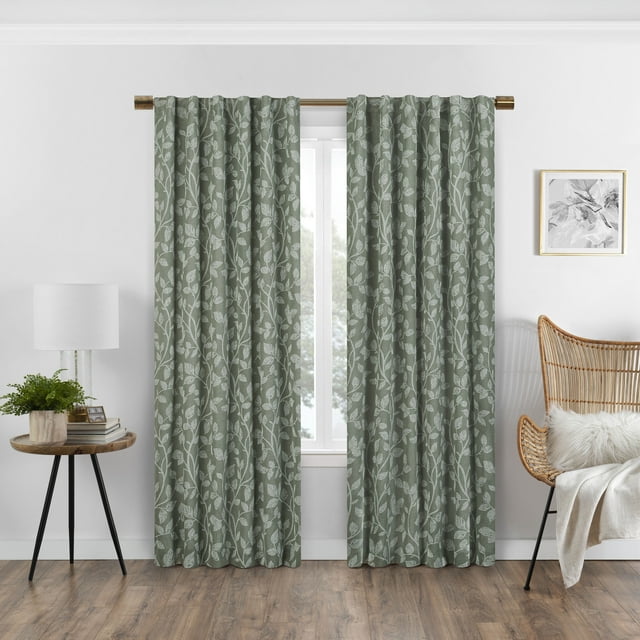 Eclipse Nora Botanical Print Absolute Zero Blackout Curtains, 50” x 63”